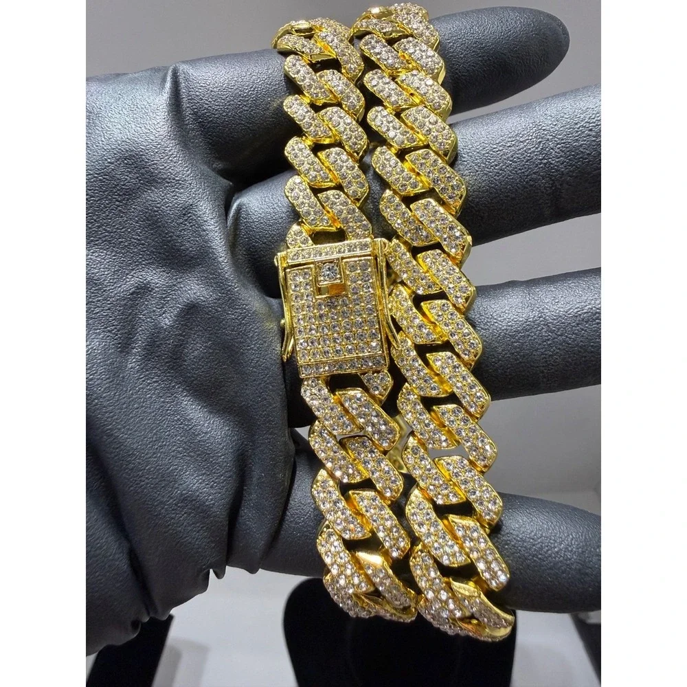 cuban chain iced out vvscz stones over stainless 24inch 14mm triple lock clasp